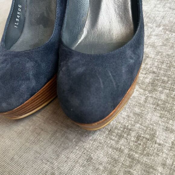 Stuart Weitzman Stilts Platform Pump Blue Suede Stacked Heel Womens Size 5.5 M - Picture 4 of 8